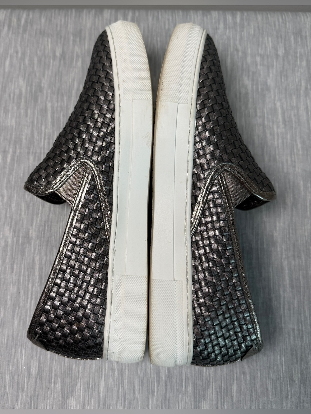 J/Slides Calina Woven Metallic Leather Slip-On Sneaker Gunmetal Quiet Luxury 9 - Picture 6 of 8